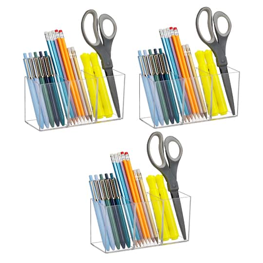 Mind Reader Pen and Accessories Holder, Desktop Organizer, Makeup Organizer, Office, Acrylic, Set of 3, Clear